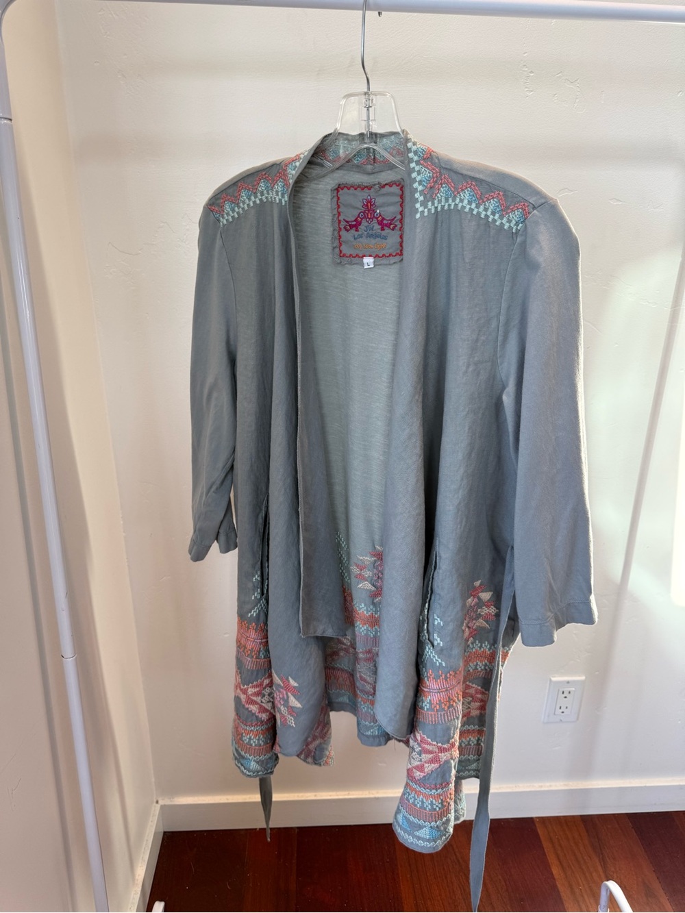 Moss Green Embroidered Open-Front Women’s Sweater Cardigan